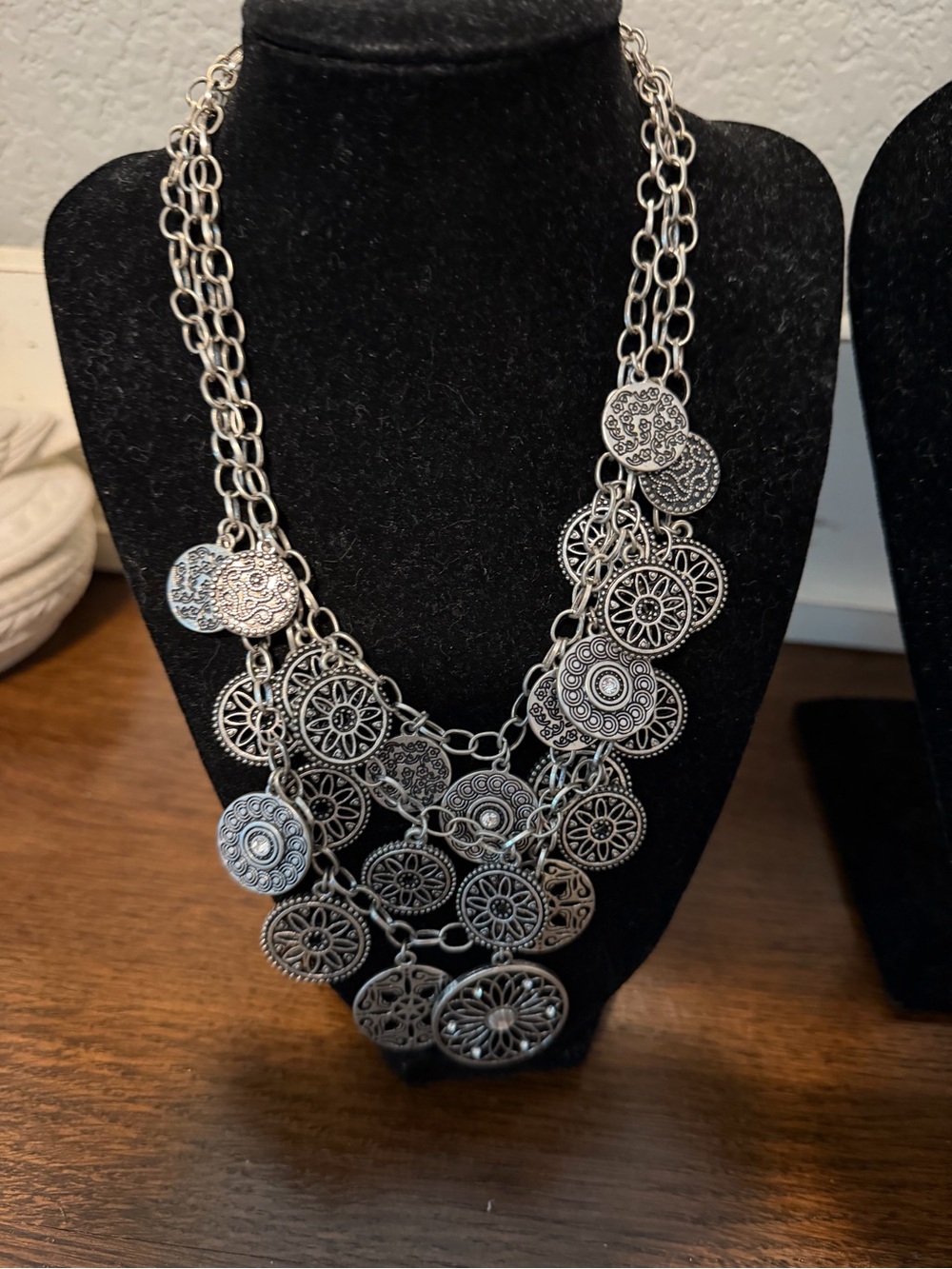 Bohemian Silver-Tone Coin Charm Necklace - Women's Layered Necklace - Picture 2 of 8